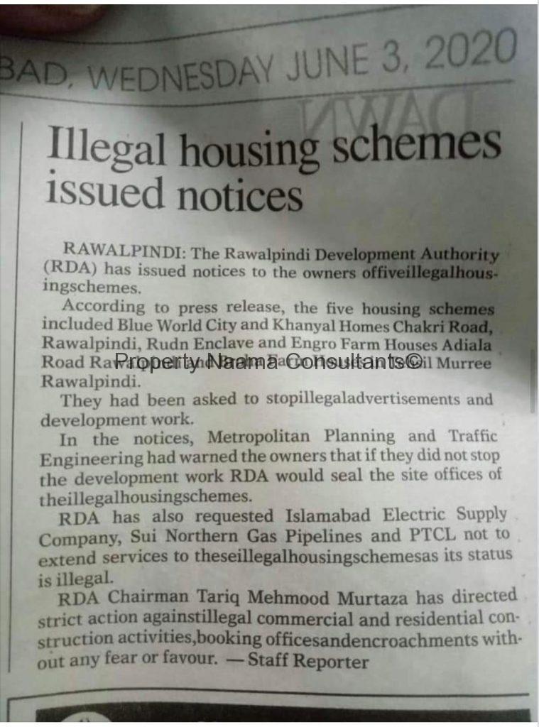 RDA Issued Notice to Five Illegal Housing Societies | Details | NOC etc