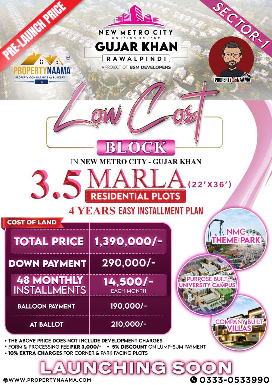 New Metro City Gujar Khan |3.5 Marla Low-Cost Block